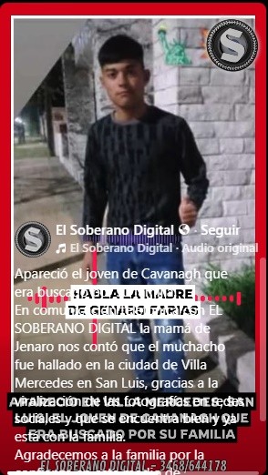 Apareció el joven de Cavanagh que era buscado por su familia.